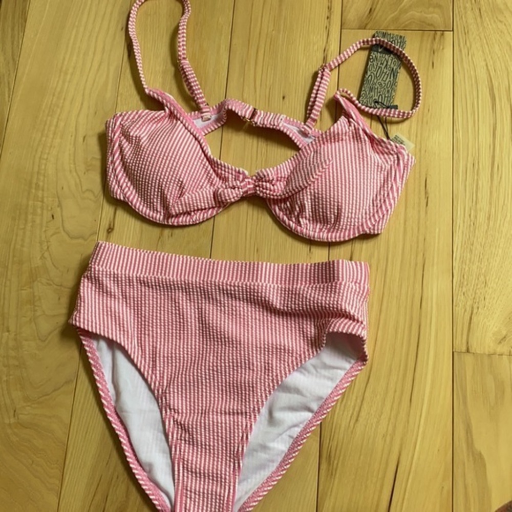 High waist pink underwire support bikini N…